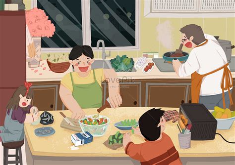 Ang Buong Pamilya Ay Nagtutulungan Ilustrasyon.